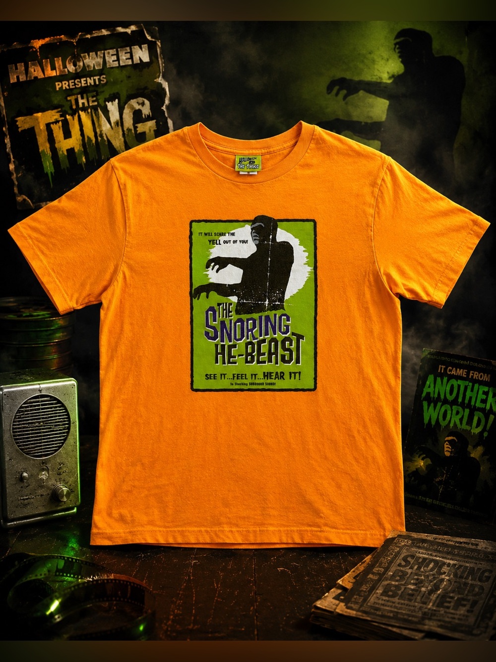 Halloween The Snoring He-Beast Horror Graphic Tee Orange Men’s XL